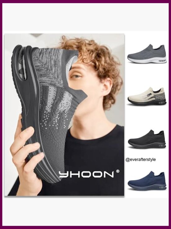 Lightweight Slip On Athletic Shoes with Breathable Woven Fabric and Air Cushion main image 4